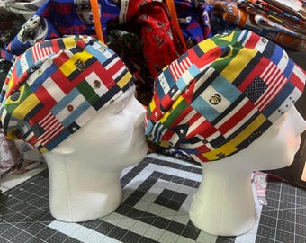 Gorro quirúrgico unisex ajustable con banderas del mundo para enfermero/a, médico/a y FIFA.