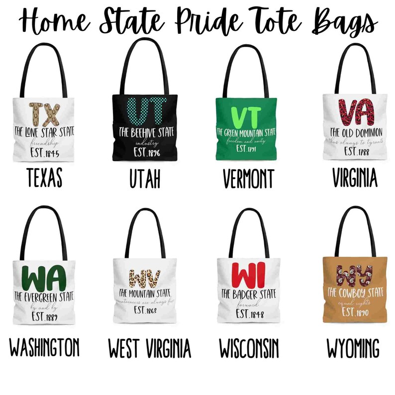 Wisconsin Virginia Wyoming Utah Home State Tote BagState GiftShopping BagTexas West Virginia Washington Vermont