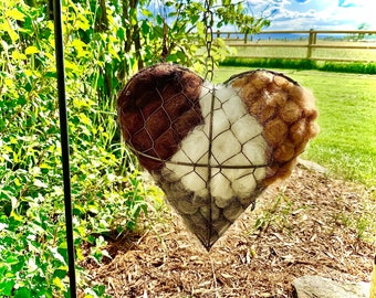 Bird Nesting Heart,Flat back, 3D front, Filled with 100% Alpaca, Outdoor yard art, Refillable, Bird lover gift, Housewarming gift