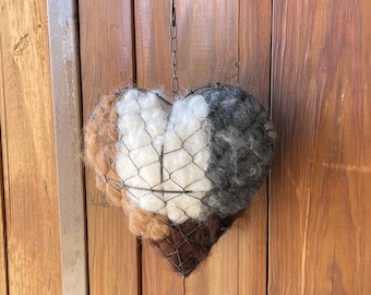 Alpaca Fiber Bird Nesting Heart: Yard Art, Bird Lover Gift