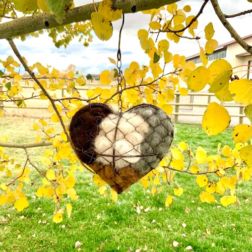 Bird Nesting Heart - Filled with 100% Alpaca fiber - 3D - Refillable - Yard Art - Bird Lover Gift - Housewarming Gift