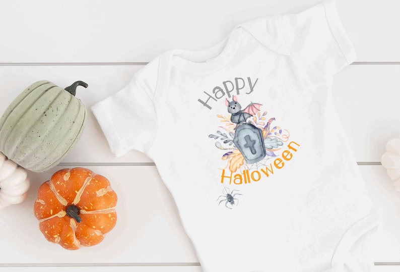 Baby's first Halloween unisex halloween bodysuit Happy Halloween Bat Watercolor bodysuit halloween outfit