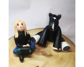 Personalized Clay Horse and Owner Model: Handmade Equestrian Ornament