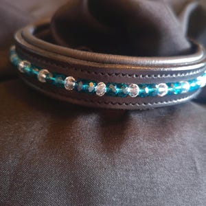 Custom Genuine Leather dog collar with personalised faceted glass beads.