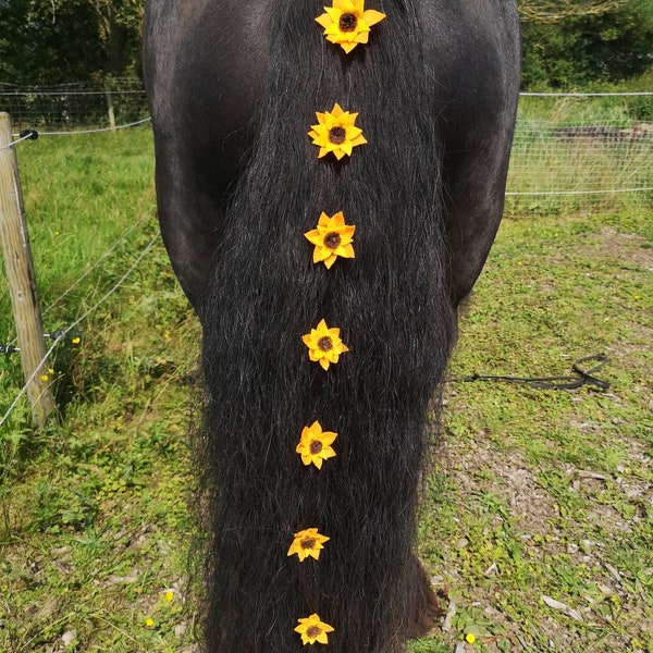 Ensemble de breloques pour crinière et queue tournesol, ensemble de breloques fleur de cheval, pinces à crinière et queue tournesol pour cavalier