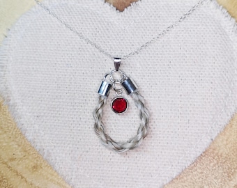 Horsehair Necklace with Birthstone | Sterling Silver Keepsake Jewelry | Personalized Charm Pendant | Horse Memorial Gift
