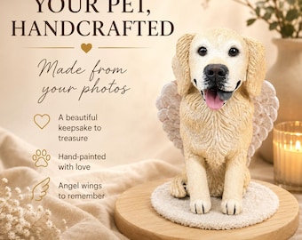 Custom Dog Memorial Figurine, Hand-Painted Pet Loss Angel Wings Keepsake