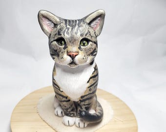 Handmade Custom Cat Figurine: Hand-Painted Polymer Clay Pet Model