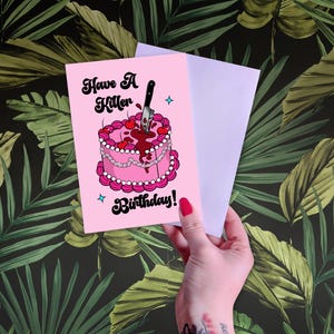 Anniversaire de tueur | Carte effrayante mignonne de Zazzle.be Liste d'envies Vous avez des idées ? Art d'horreur | Pastel gothique | Carte de voeux d'horreur | carte d'anniversaire | Gâteau coeur vintage | Flamants roses pourris