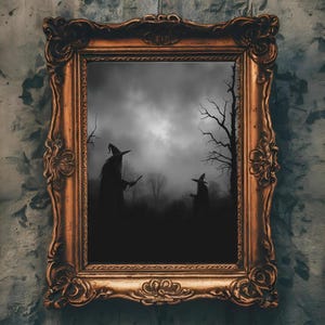 Witches At Dusk Gothic Witch Wall Art Print Dark Witchy Decor Halloween Gothic Decor Spooky Vintage Style Art  8x10 11x14 unframed
