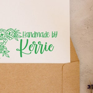 Customised self-inking handmade crafting stamp. Peony. Custom made.