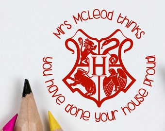 Customised self-inking teacher merit Hogwart house stamp. "you have done your house proud". Custom made.