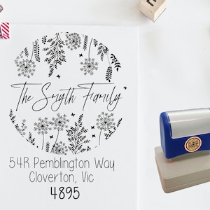 Customised self-inking return address stamp. Extra Large. Fern and floral circle. Custom made.