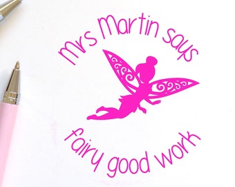 Customised self-inking teacher merit fairy stamp. "fairy good work". Custom made.