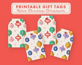 Printable Christmas Gift Tags: Retro Christmas Ornaments Digital Download