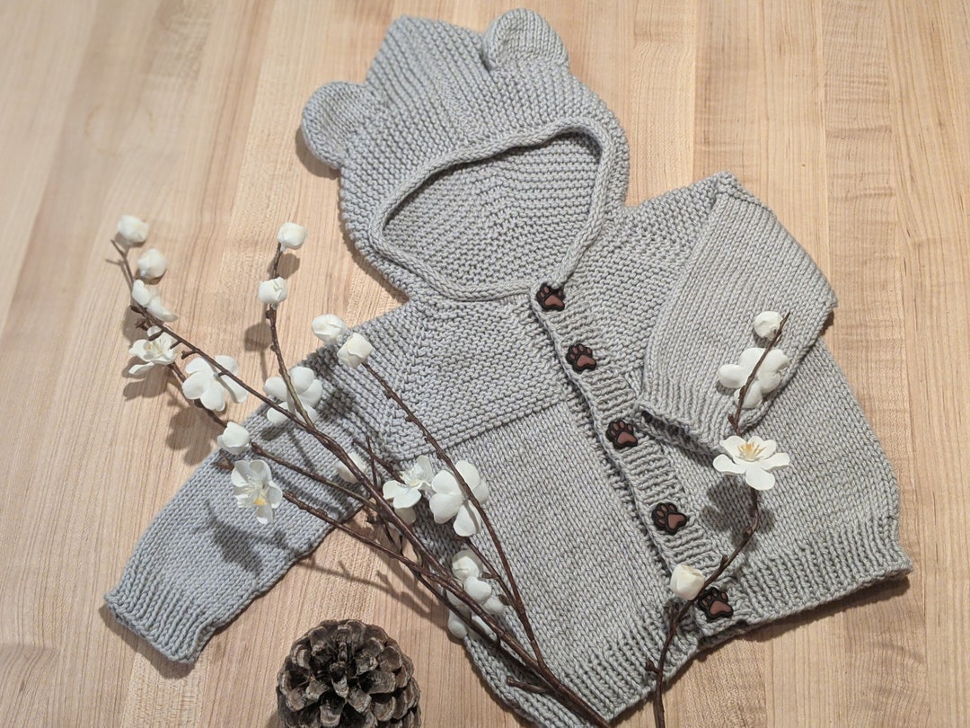Knit Hooded Baby Sweater With Teddy Bear Ears Etsy
