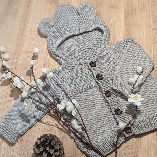 Knit Hooded Baby Sweater with Teddy Bear Ears