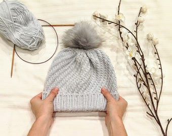 Diagonal Rib Stitch Knit Hat Pattern