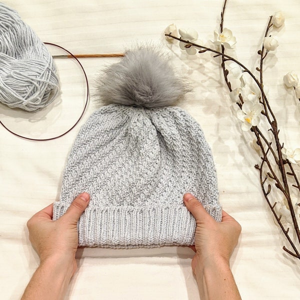 Diagonal Rib Stitch Knit Hat Pattern