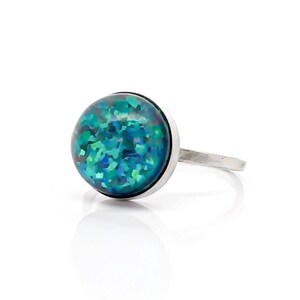 Handcrafted Custom Sterling Silver Round Cabochon Cut Nova Opal Quartz Doublet Ring