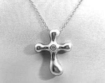 Vintage Tiffany & Co. Elsa Peretti Sterling Silver Diamond Cross