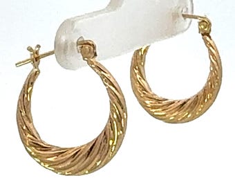 Vintage 14K Solid Gold Twisted Hollow Hoop Earrings