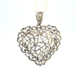 Vintage Sterling Silver Filigree Heart Charm