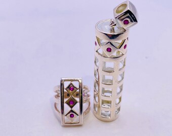 Vintage Silver and Ruby Pendant and Ring Set