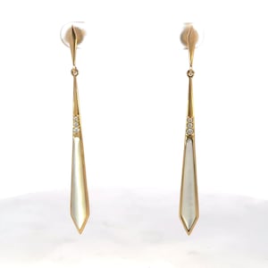 New KABANA 14 Karat Yellow Gold Mother of Pearl and Diamond Dangle Earrings