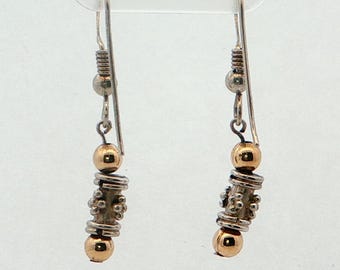 14K Yellow Gold and Sterling Silver Dangle Earrings