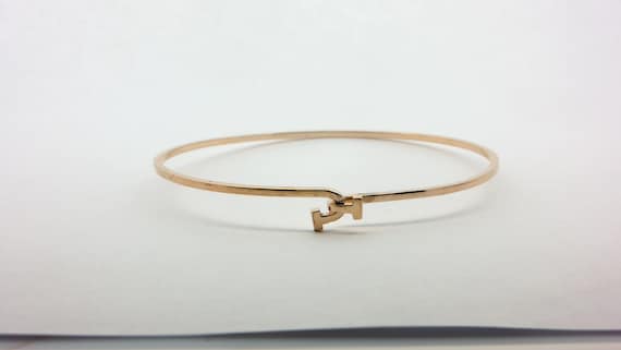 Stackable 14K Solid Yellow Gold T-Hook Bangle Bra… - image 5