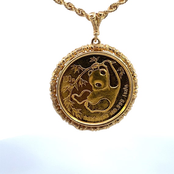 Amazon.com: 1986 China 1/20 Oz .9999 Fine Gold Panda BU Uncirculated Coin  Necklace - 14K Solid Yellow Gold Bezel & 14K Solid Yellow Gold Chain :  Handmade Products