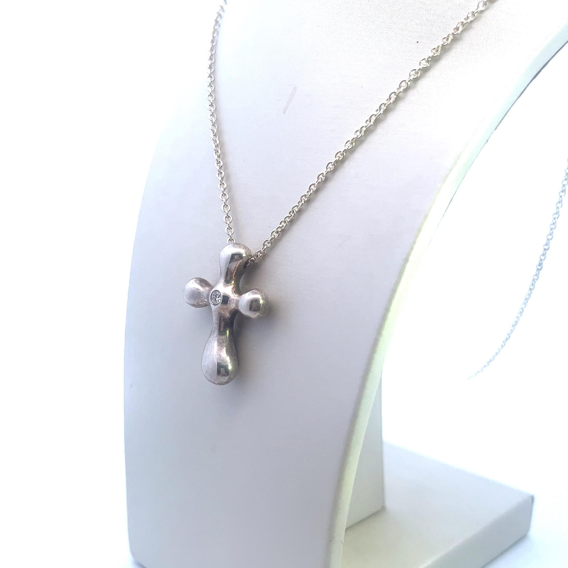 Vintage Tiffany & Co. Elsa Peretti Sterling Silver Diamond Cross