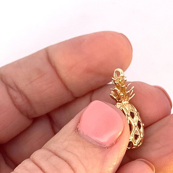 Solid 14K Yellow Gold Pineapple Charm Pendant - image 2