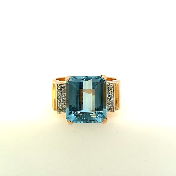 Art Nouveau Aquamarine and Diamond Ring - image 1