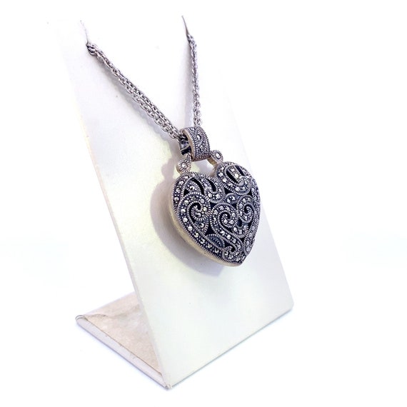 Sterling Silver Marcasite Heart Pendant - image 6