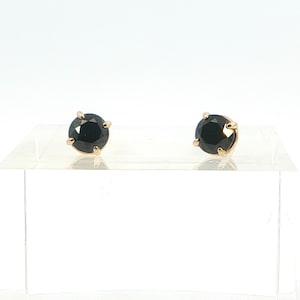 Solid 14K Yellow Gold Black Diamond Stud Earrings