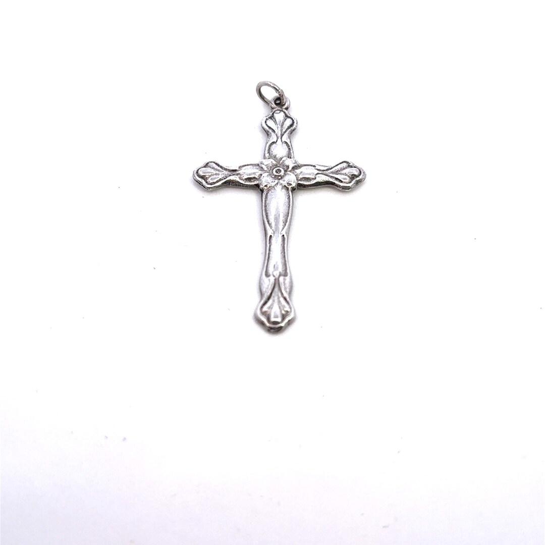 Vintage Sterling Silver Flower Cross Pendant - Etsy