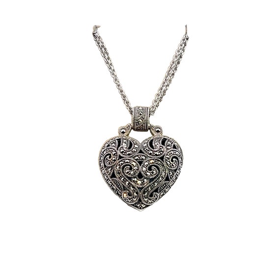 Sterling Silver Marcasite Heart Pendant - image 1