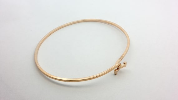 Stackable 14K Solid Yellow Gold T-Hook Bangle Bra… - image 2