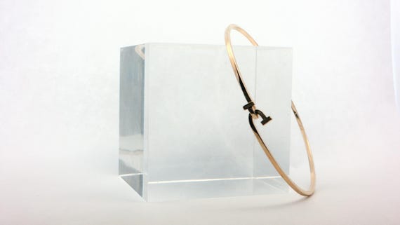 Stackable 14K Solid Yellow Gold T-Hook Bangle Bra… - image 7