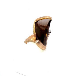 Vintage 14K Gold Diamond and Smoky Quartz Ring Size 9