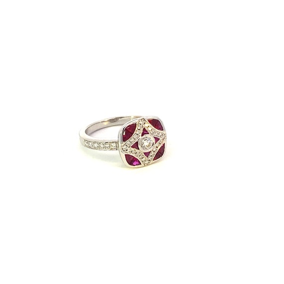 Art Deco Inspired Ruby and Diamond White Gold Fas… - image 5
