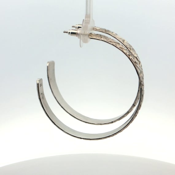 Sterling Silver Scroll Pattern Wire Hoop Earrings - image 4
