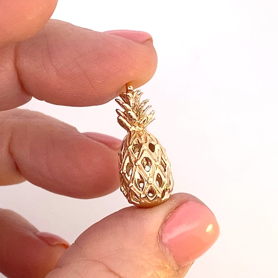 Solid 14K Yellow Gold Pineapple Charm Pendant - image 1