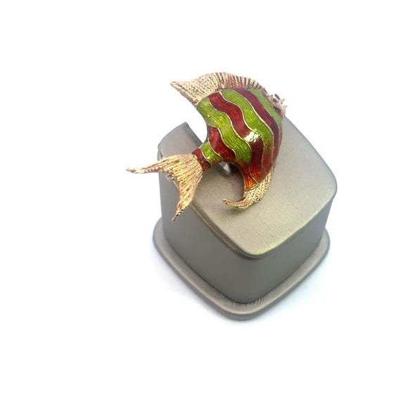 Vintage 14K Solid Yellow Gold Ruby Eye Enamel Sun… - image 5