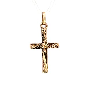 Vintage 18K Solid Yellow Gold Engraved Cross Pendant