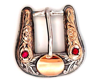 Vintage Hollands San Angelo Sterling Silver 10K Gold Ruby Ranger Belt Buckle
