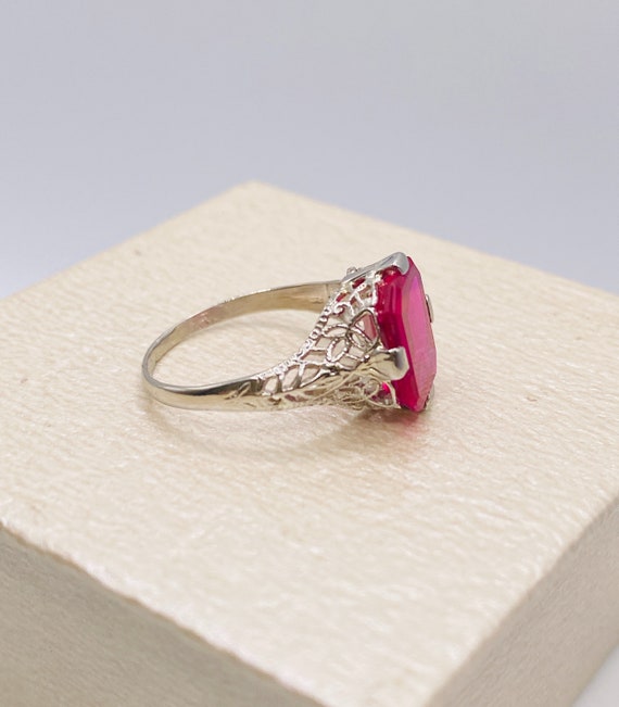 Synthetic Ruby White Gold Ring - image 6