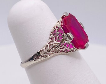 Synthetic Ruby White Gold Ring